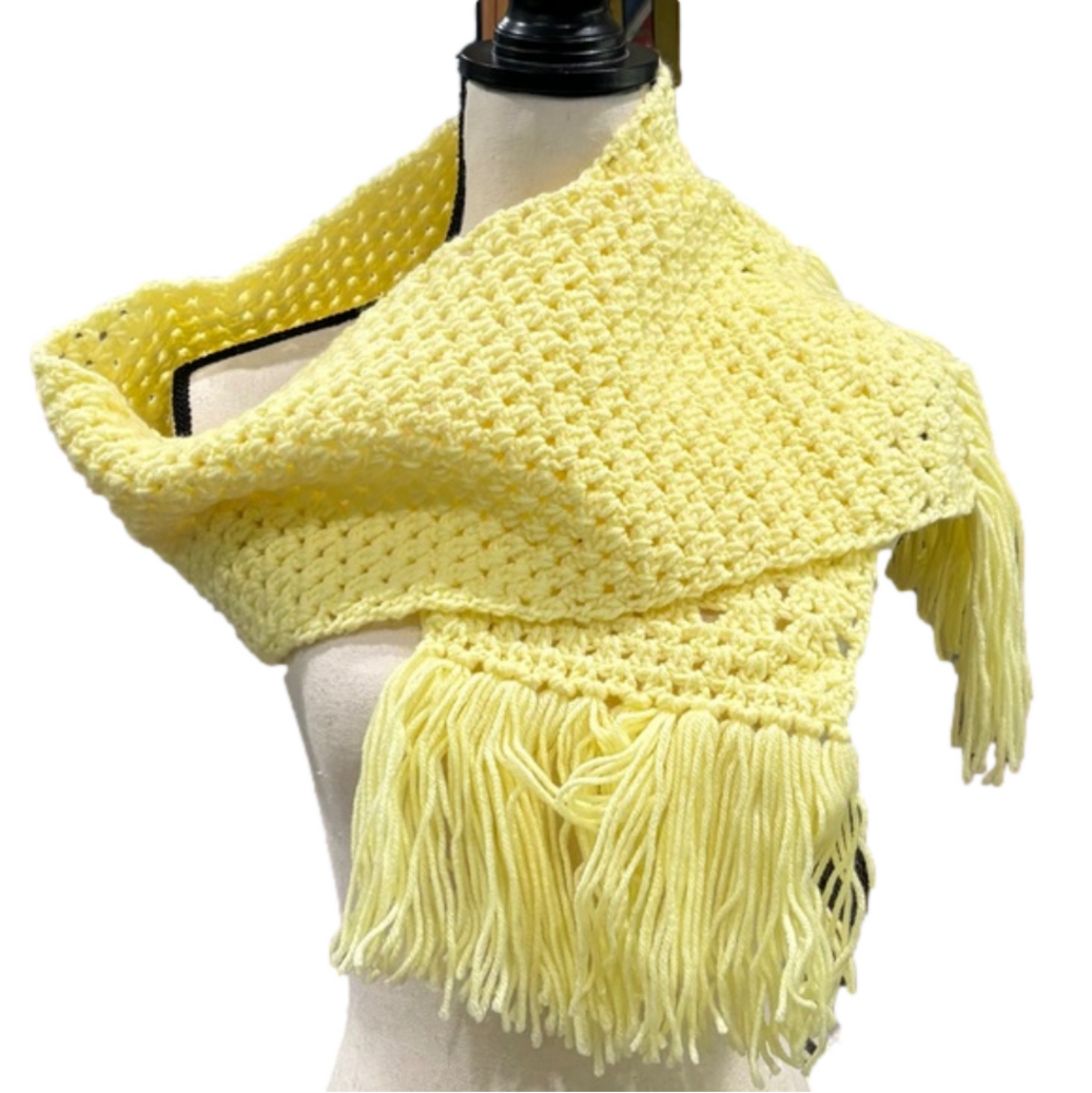Hand Knit Dopamine Lemon Yellow Scarf, 46" x 8"